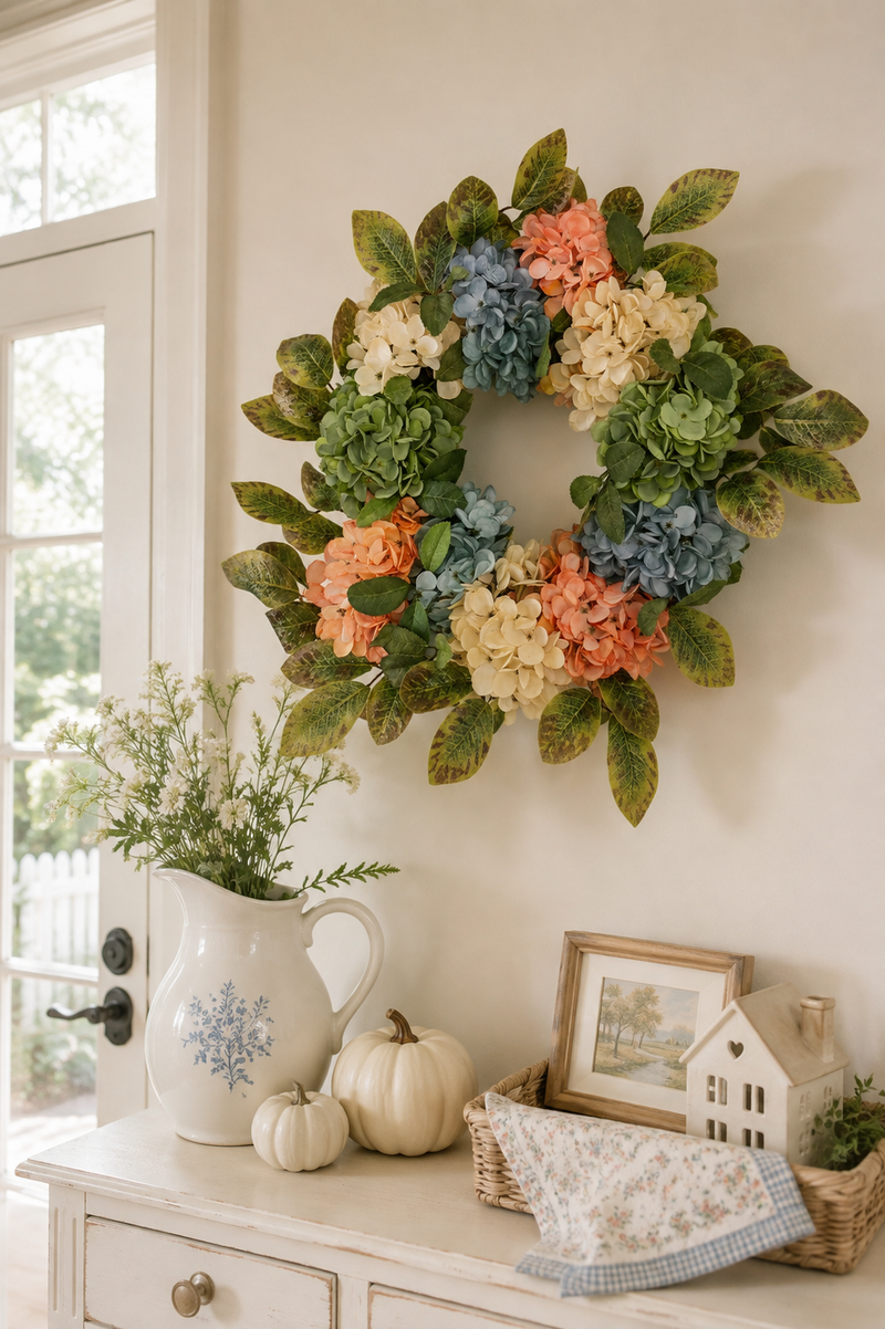 Ghirlanda Autunnale con Ortensie Blu – 56 cm