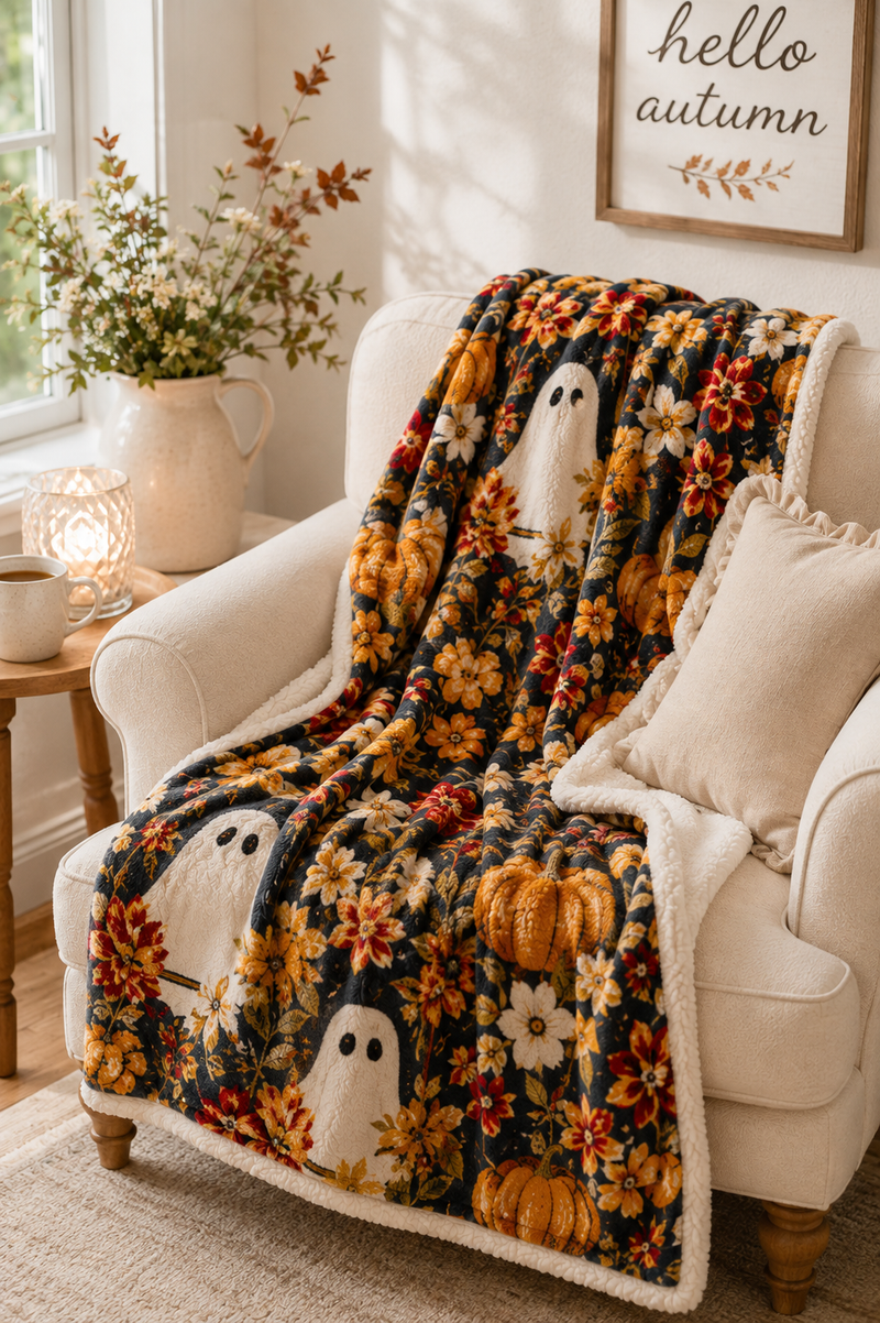 Plaid Halloween in Pile e Sherpa Bootanical – 130 × 180 cm