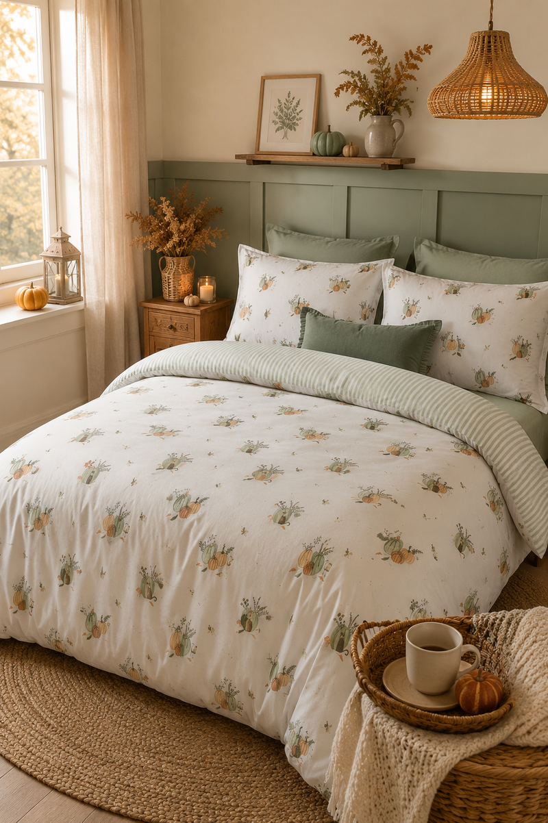 Set Copripiumino Autunnale Pumpkin Spice in 100% Cotone – Bianco