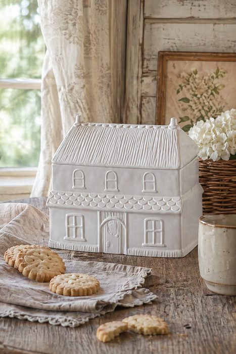 Biscottiera Casetta Cottage Inglese in Ceramica Artigianale