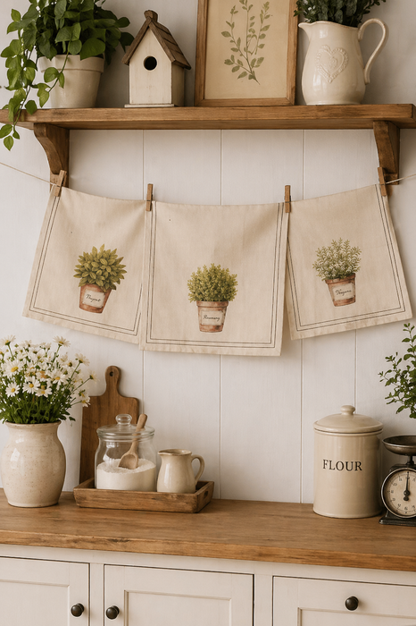 Set 3 Strofinacci Cucina Erbe Aromatiche 70x40 cm