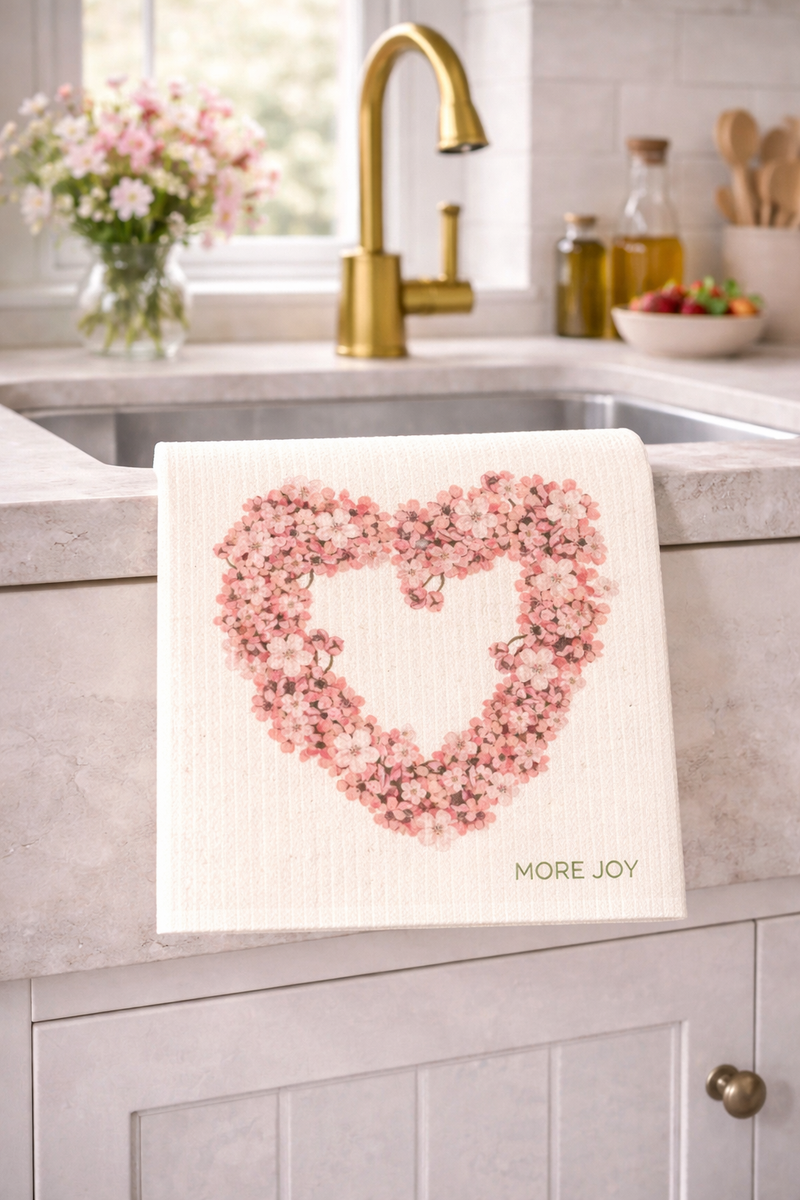 Panno Svedese Cuore Floreale Biodegradabile 20x17 cm