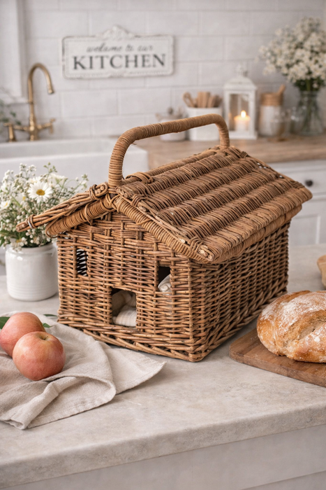 Cesto in Vimini a Forma di Casetta con Manico – 27,31 x 31,75 cm