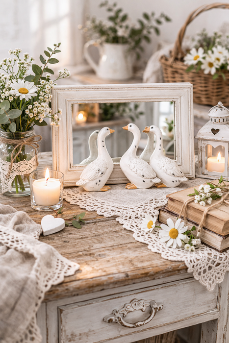 Specchio Decorativo con Oche in Resina Stile Shabby Chic