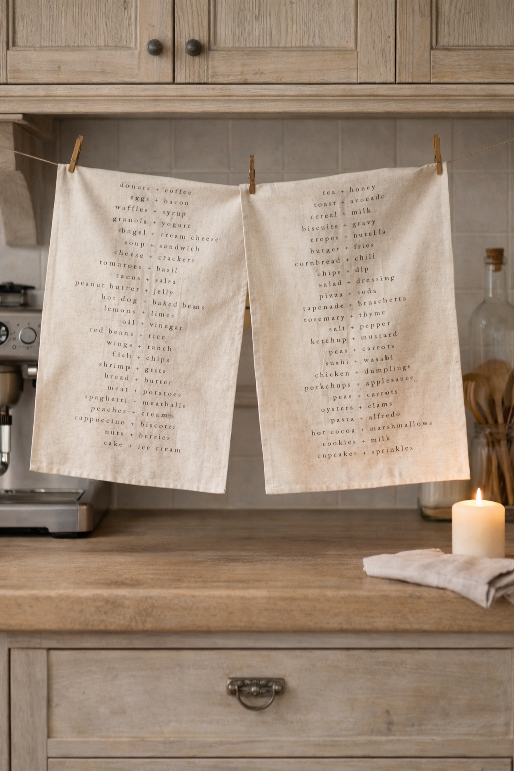 Set Strofinacci Cucina in Cotone e Lino con Scritta Food Pairings