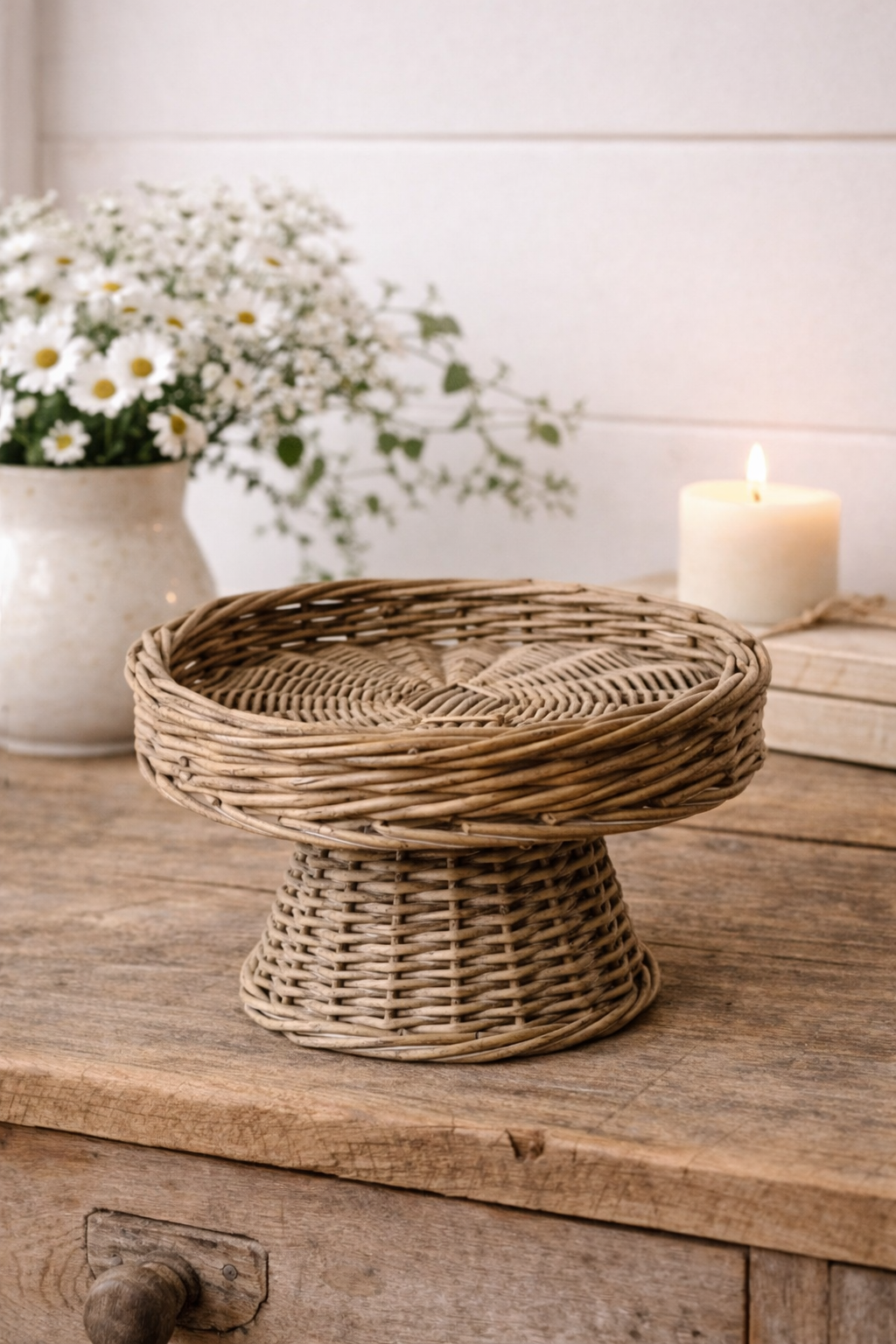 Alzata Centrotavola in Rattan e Salice 13,5 x 25,4 cm