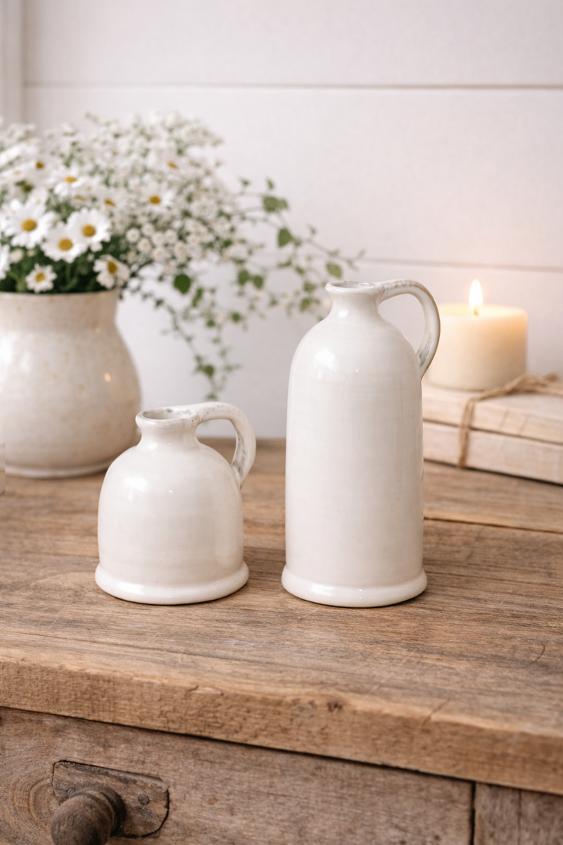 Set 2 Vasi Brocca in Ceramica Bianca