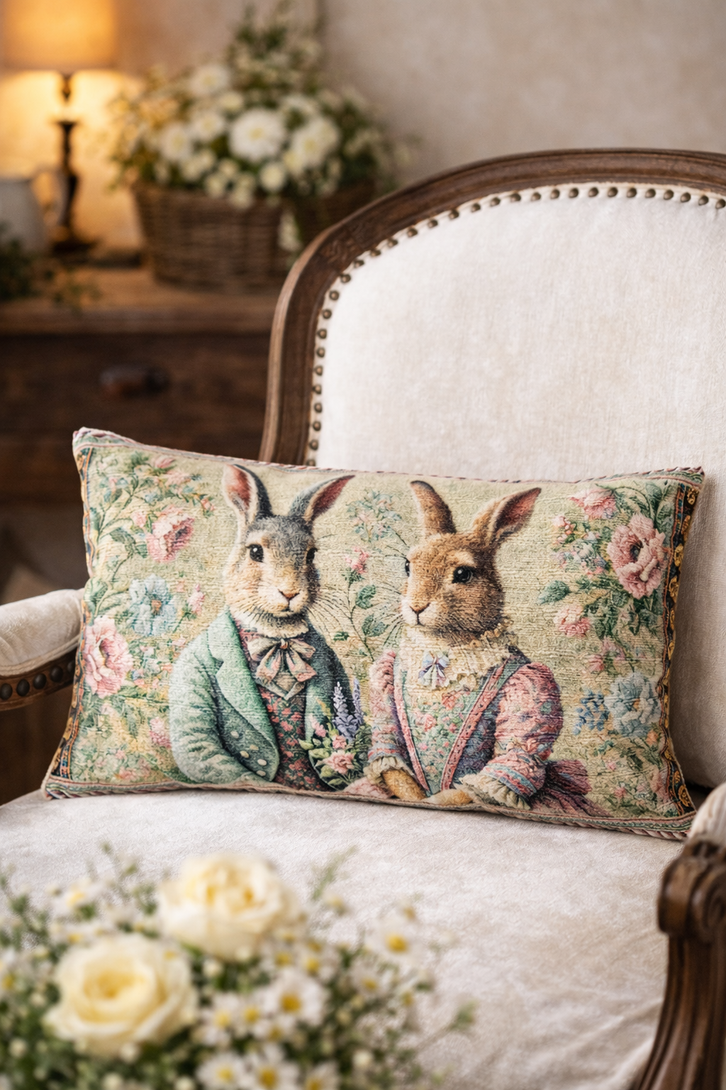 Federa cuscino  con conigli in stile vittoriano Clayre & eef
