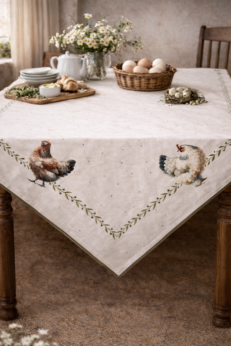 Centrotavola quadrato country con galline – 100×100 cm Clayre & eef