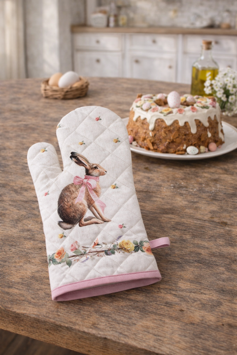 Guanto da forno Clayre & Eef con coniglietto rosa – 18×30 cm