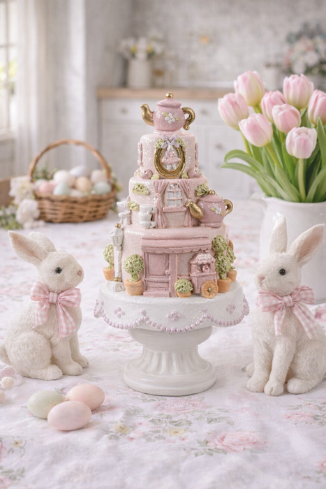 Torta decorativa Clayre & Eef rosa – 13×27 cm in resina stile country chic