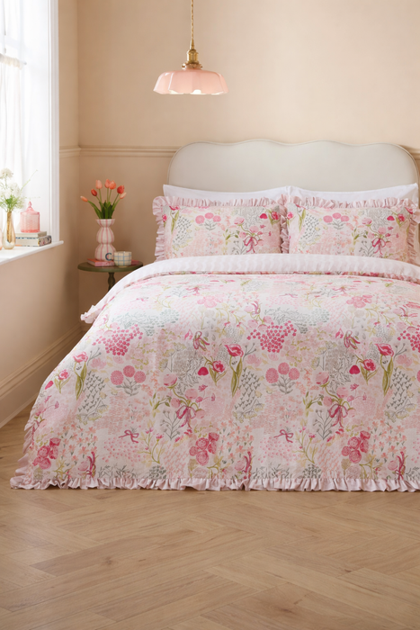 Set Copripiumino Reversibile con Volant Gardenia Rosa