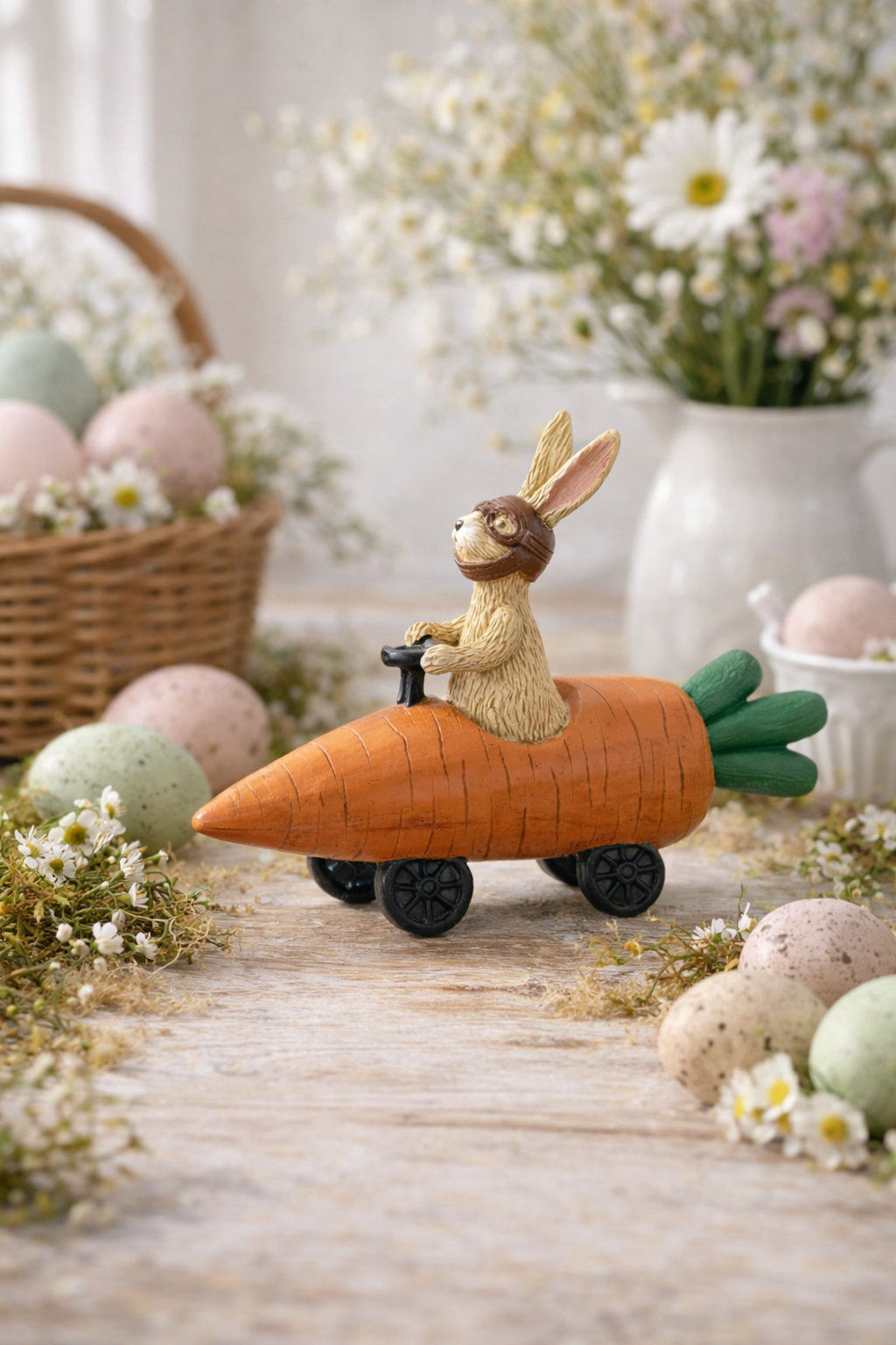 Coniglio decorativo pasquale su carota in resina 15×10,5×4 cm