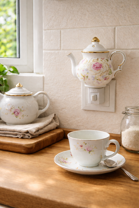 Lampada notturna a forma di teiera in porcellana