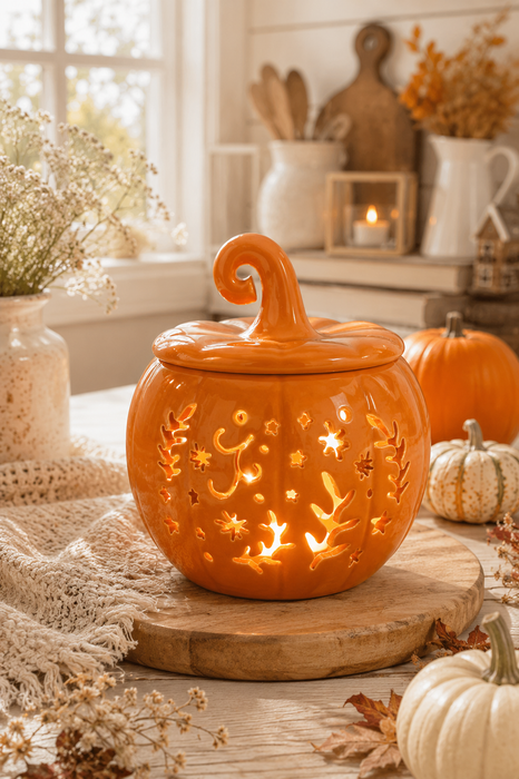Bruciatore per Oli Essenziali a Forma di Zucca Arancione in Ceramica