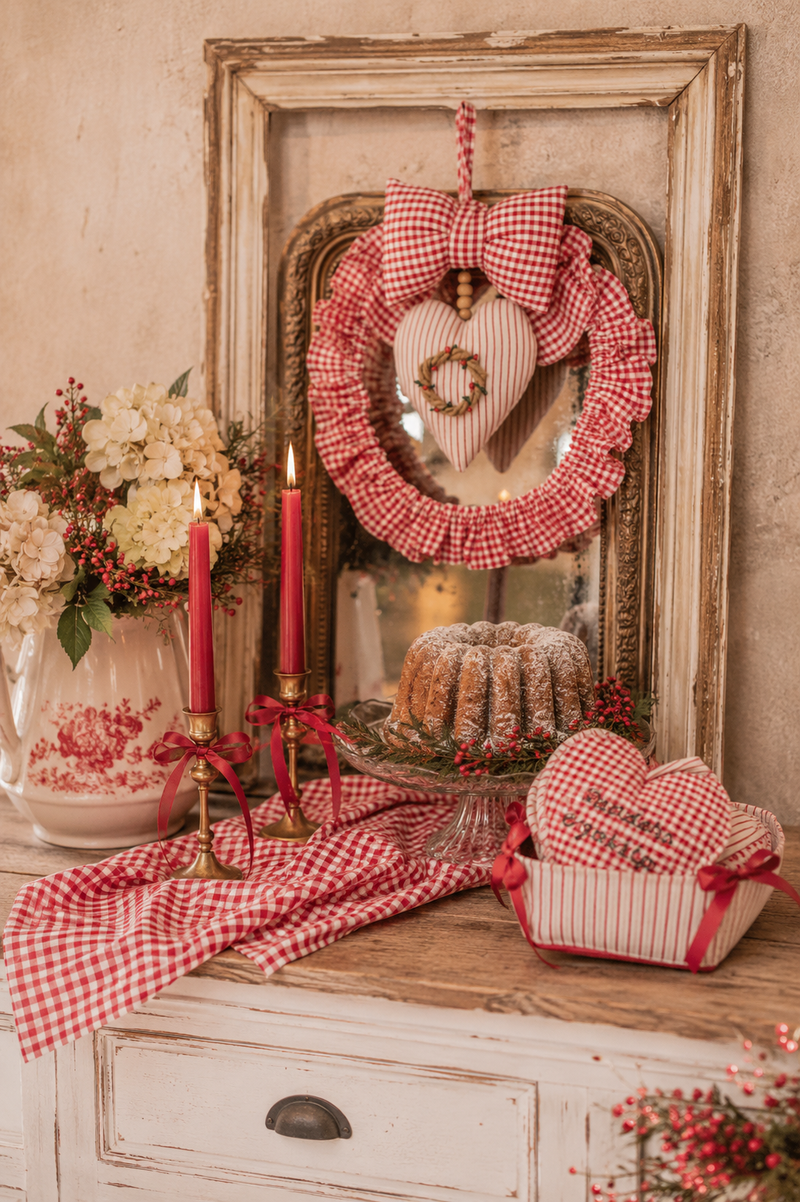 Ghirlanda Natalizia Country Chic Blanc Mariclò con Cuore e Fiocco in Cotone