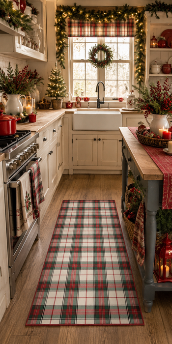Tappeto Natalizio Tartan 74x140 cm Blanc Mariclò