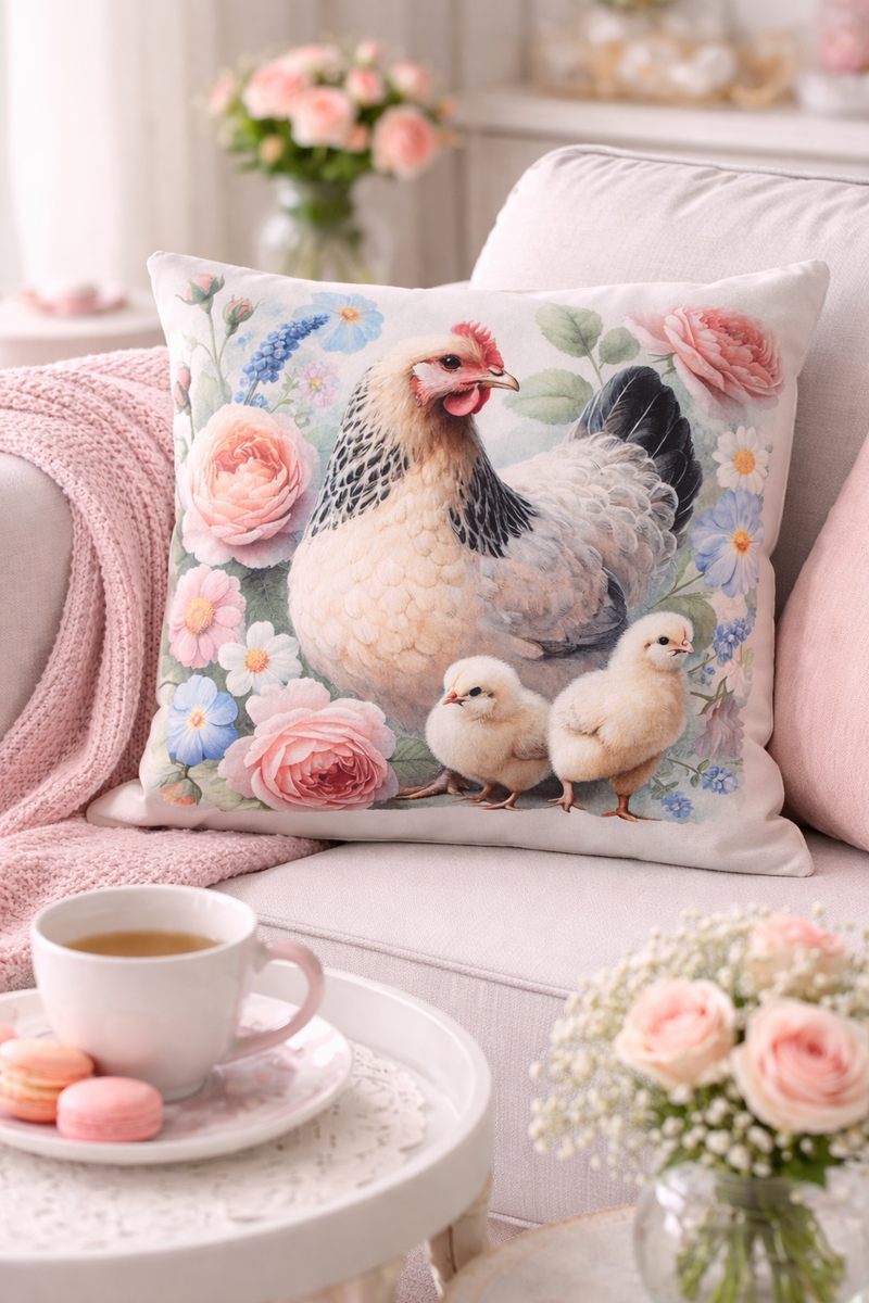 Federa Cuscino 45x45 cm Clayre & Eef con Gallina e Fiori