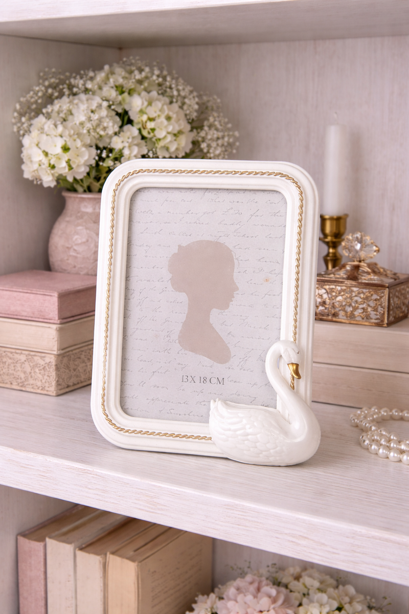 Cornice Portafoto 13x18 cm Clayre & Eef Bianca con Cigno