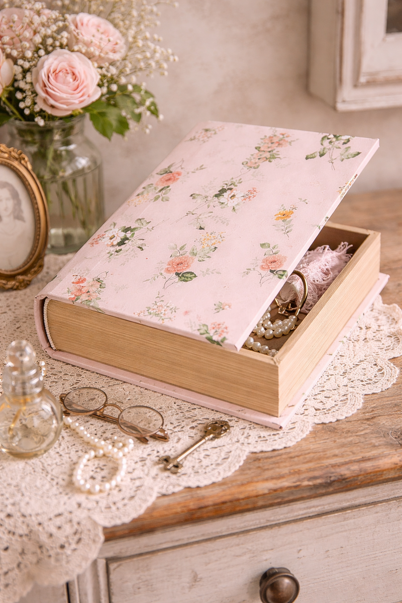 Scatola Libro Decorativa Clayre & Eef 17x14x5 cm Rosa Floreale