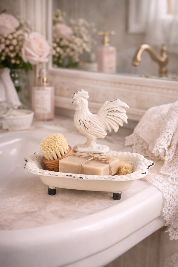 Portasapone Clayre & Eef 16x12x14 cm Beige con Gallo