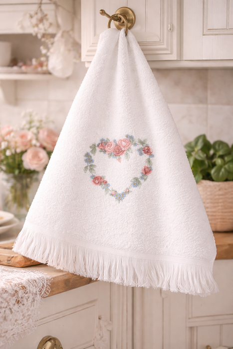 Canovaccio morbido Clayre & Eef 40x66 cm Bianco con Cuore