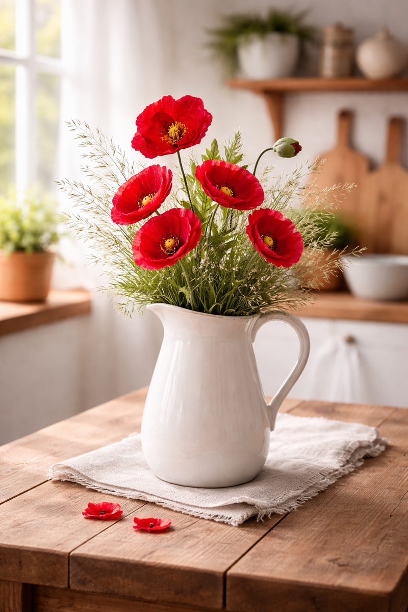 Poppy with red bud H 70 cm - Caterpillar
