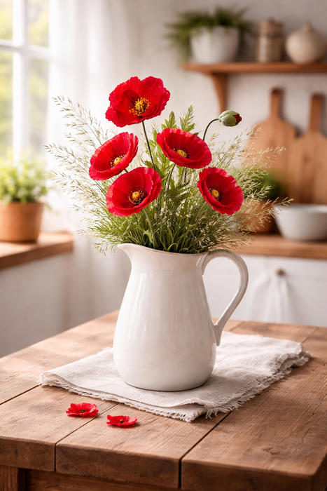 Coquelicot à bouton rouge H 70 cm - Chenille