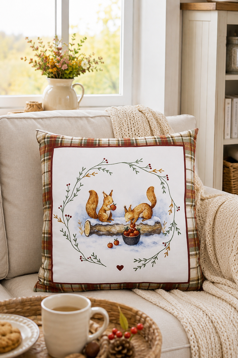 Cuscino Decorativo Autunnale con Scoiattoli 45x45 cm – Clayre & Eef