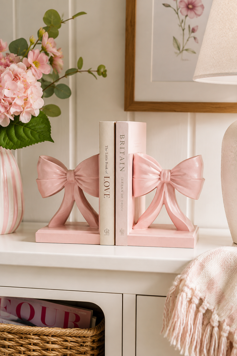 Fermalibri Rosa con Fiocco Set 2 Pezzi 27x10x16 cm – Clayre & Eef