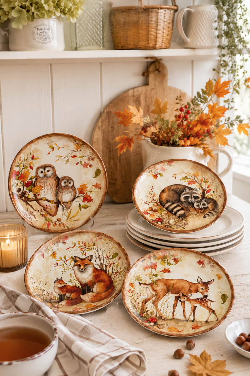 Piatto da dessert Autunnali Pine Forest – 4 Fantasie Assortite