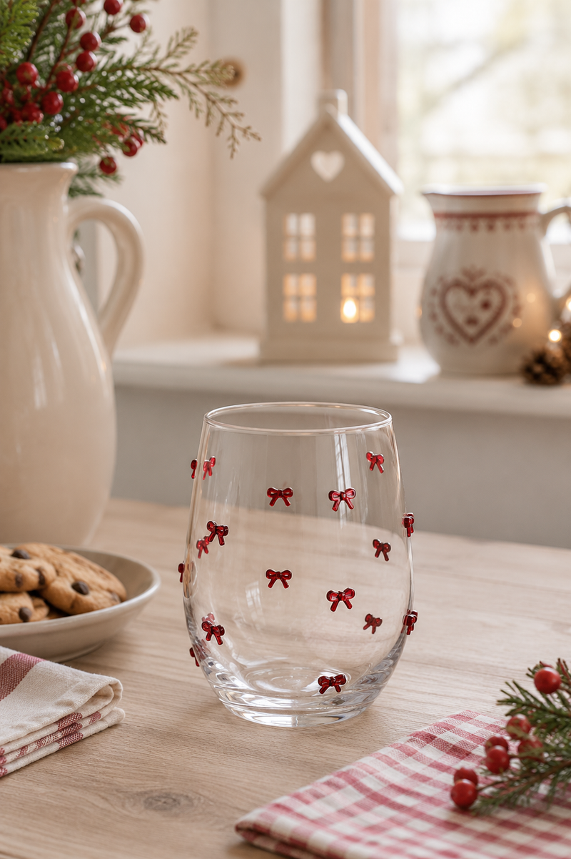 Set 6 Bicchieri in Vetro con Fiocchi Rossi 320 ml Clayre & Eef