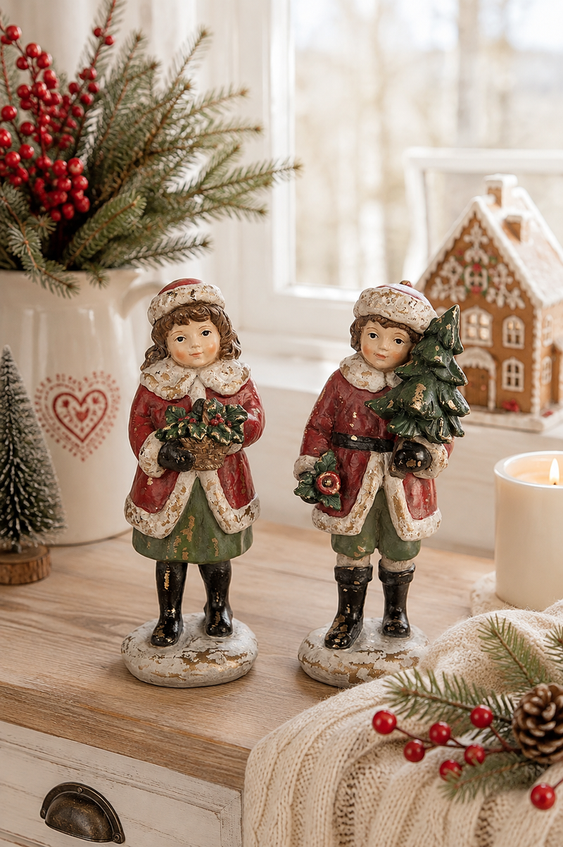 Set 2 Statue Natalizie Bambini Vintage H 22 cm in Poliresina Clayre & eef