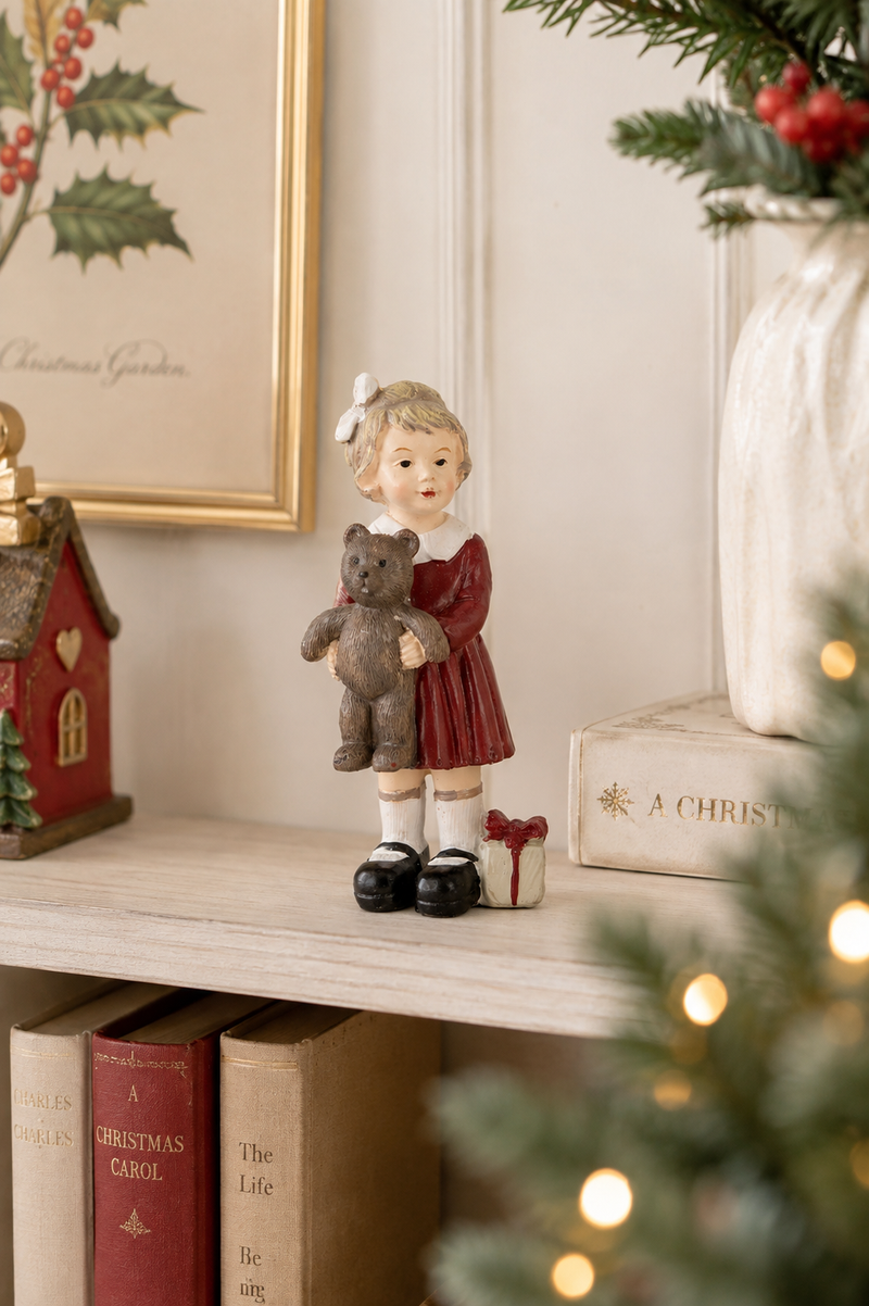 Statuina Natalizia Bambina con Orsetto H 13 cm Clayre & Eef