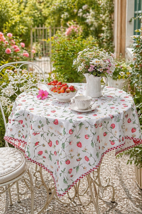 Tovaglia in cotone con fragole 150x150 cm Clayre & eef