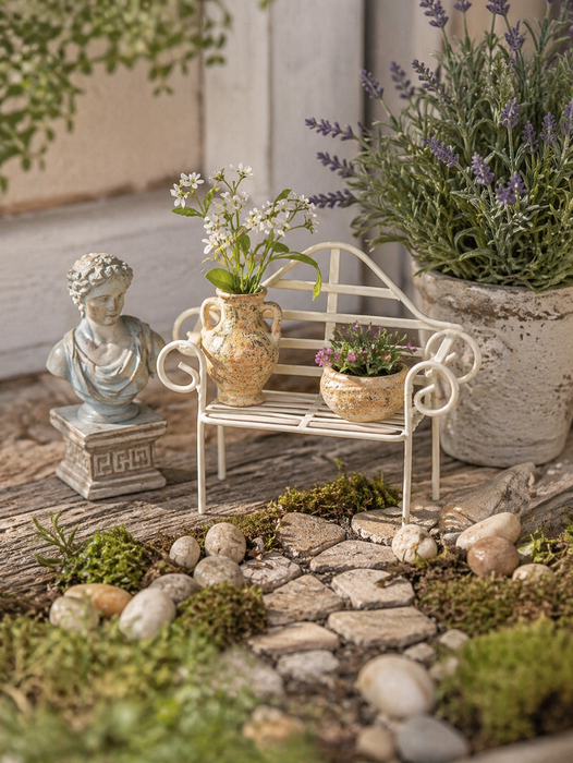 Mini banc en fer crème
