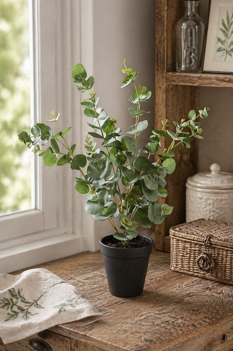 Fleur artificielle d'eucalyptus en pot