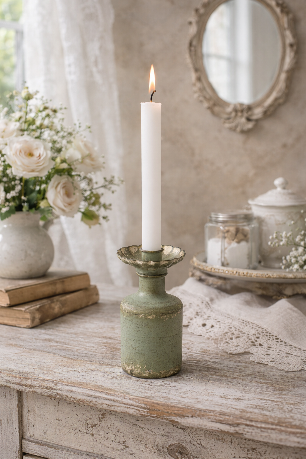 Portacandela Verde Vintage in Metall