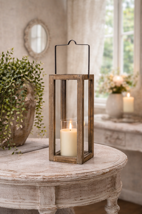 Lanterna Decorativa in Legno e Vetro 12,7x12,7x29,8 cm