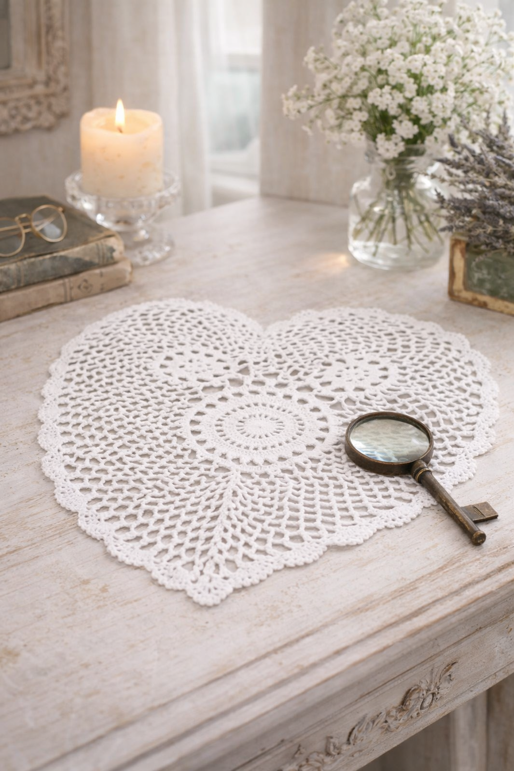 Centrino a Cuore in Cotone 35x35 cm