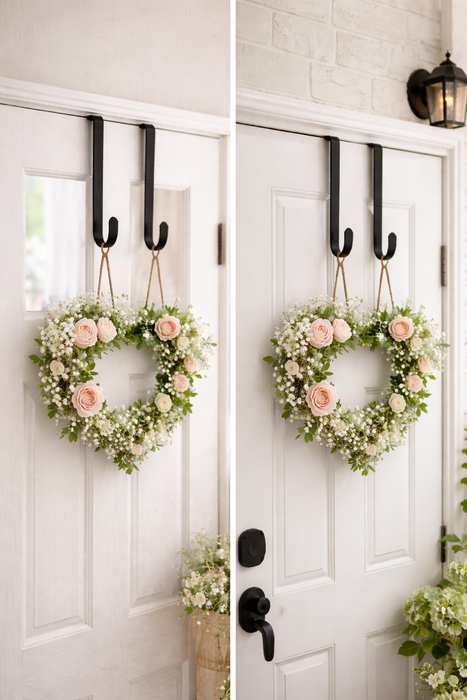 Gancio Doppio per Ghirlanda da Porta in Metallo Nero