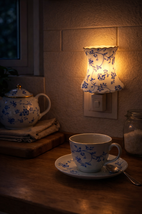 Lampada notturna in porcellana blu