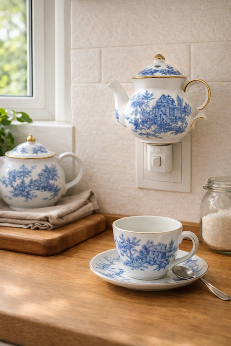 Lampada notturna Teiera in porcellana blu Toile