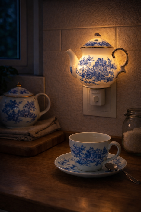 Lampada notturna Teiera in porcellana blu Toile