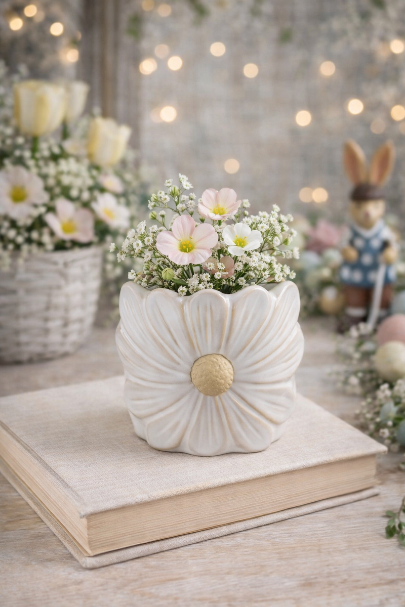 Vaso Decorativo a Fiore Bianco 10x9 cm