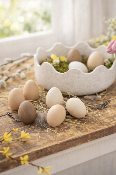 Set 8 Uova Decorative in Legno 6 cm