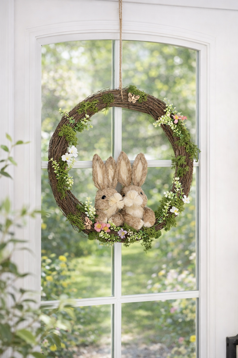 Corona Pasquale Naturale con Coniglietti 40x11 cm