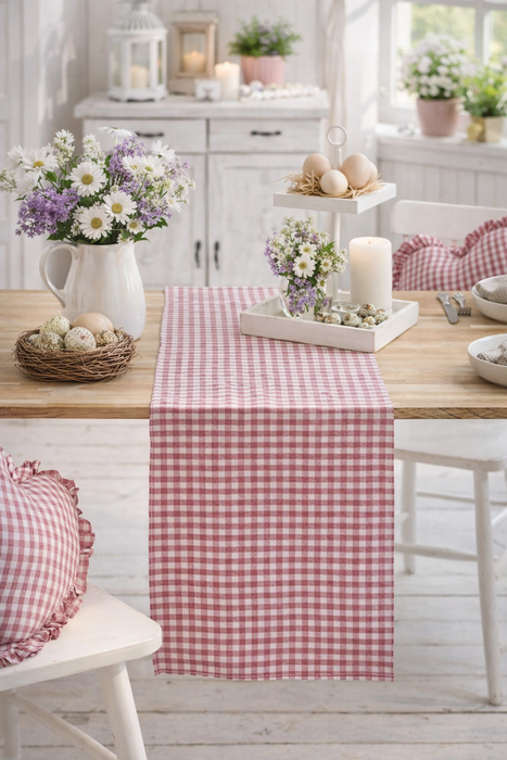 Runner da Tavola a Quadretti 40x140 cm in Cotone e Lino