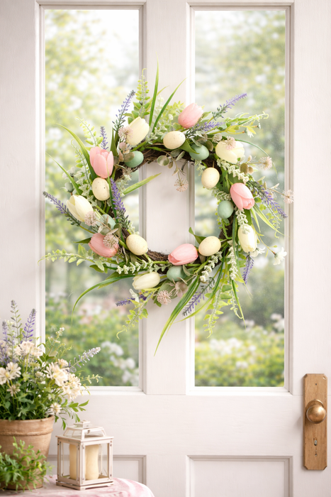Corona Primaverile con Tulipani e Uova Decorative – Ø 45 cm