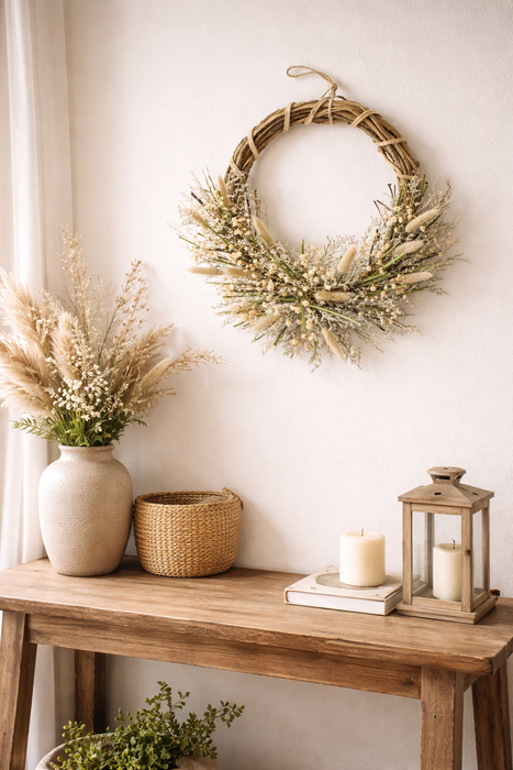 Corona Naturale con Fiori Secchi su Base in Salice 40 cm